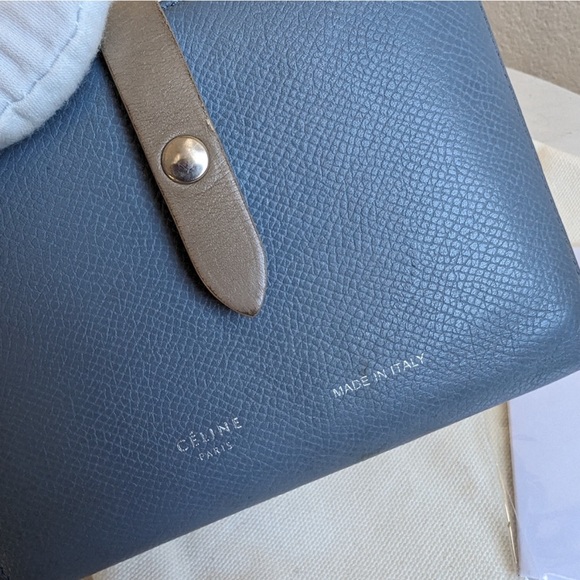 CELINE Strap Medium Multifunction Bi-fold Wallet Purse Leather Blue and Gray - Picture 8 of 8